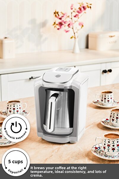 Karaca Hatır Neo Inox Steel Coffee Pot Turkish Coffee Machine 5 Cup Capacity White