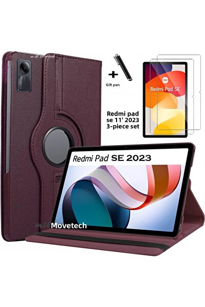 m.tk moveteck Xiaomi Redmi Pad Se 11 Inch Tablet Case 360 Rotating Pu Leather Stand Cover Screen Protector and Pen Set