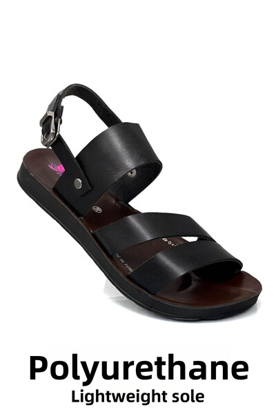 Moda Anna Snap Buckle Faux Leather Light Sole Women's Summer Sandals Black