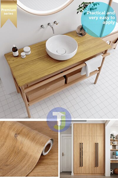 Technojet Самозалепващо покритие за стенен кухненски шкаф с текстуриран дървесен вид, премиум, 60 см х 100 см