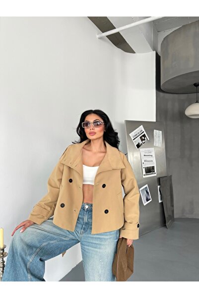 LB Laluna Butik Γυναικεία καμπαρντίνα με ριγέ γιακά με τσέπες