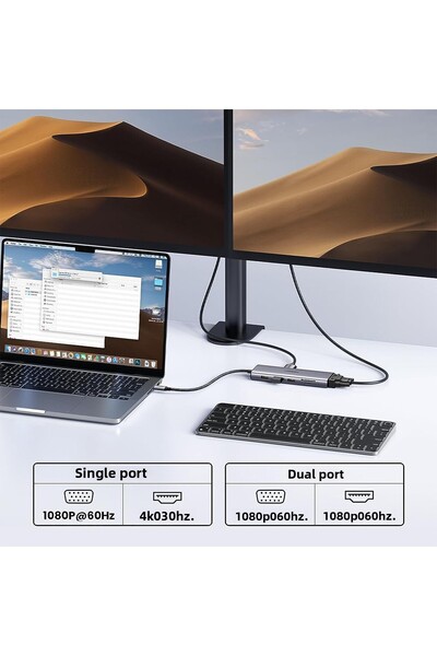 Ugreen |موزع USB C 4K 10 في 1 بمخرج فيديو مزدوج HDMI وFHD VGA من النوع C، PD 100 واط |رمادي