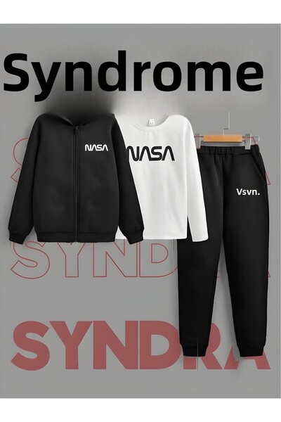 Syndra 3-Piece Winter Nasa Tracksuit Set (Zippered Sweatshirt, White Crew Neck)