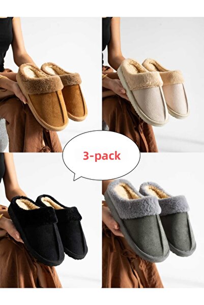Moda Devrin 3-Piece Pack Fur-Lined Winter Slippers House Slippers Dowry Bundl...