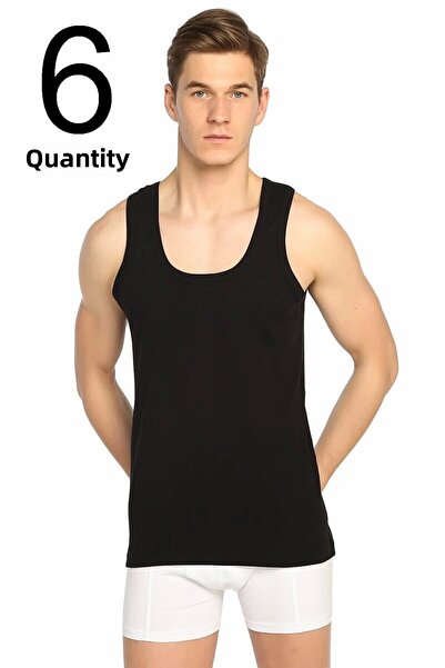 Tutku Pack of 6 Black Ribbed Men's Athlete - Elf568t0102ccm6