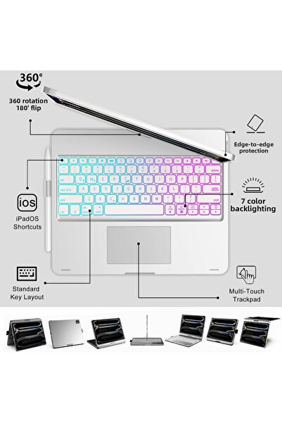 UnDePlus iPad Pro 11-Inch M4/M5 Case with Wireless Rotatable Keyboard Case Keyboard 2024/2025 Compatible