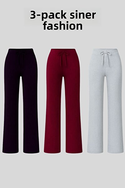 Siner Fashion Női 3 részes bordázott, bő szárú, kényelmes alkalmi nadrág