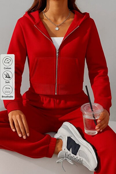 COMBİNE MİCHAİL Women's Oversize Red Hooded Sweatshirt