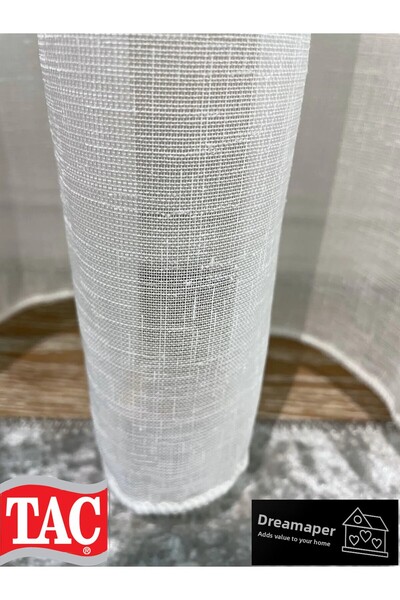 Taç Natural Linen Tulle Curtain 1/3 Dense Ple - Ecru