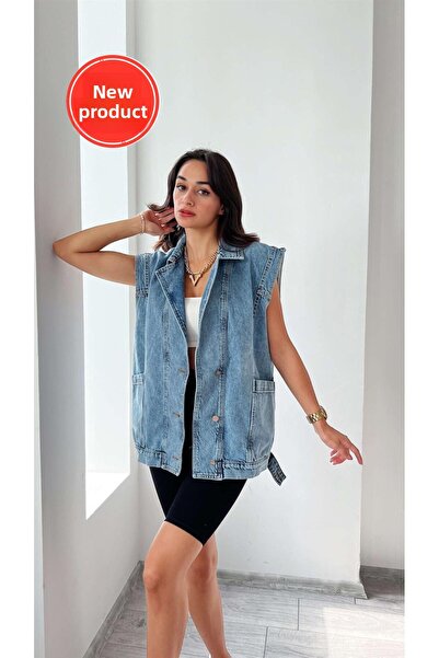 Perryes Λεπτομερές τζιν γιλέκο 100% βαμβακερό μπλε με πλαϊνή τσέπη