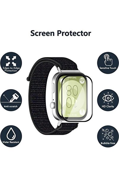 Fibaks Huawei Watch Fit 3 - Full Covering Curved Black Pet Watch Screen Protector