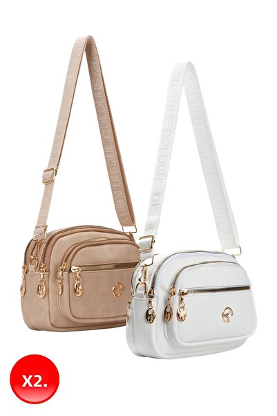 Adelina Bags Dámská denní taška přes rameno Mink a bílá 2 kusy