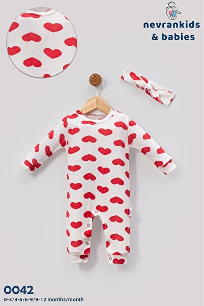 nevrankids Baby Girl Big Heart Pattern Bandana Overalls Set Without Booties