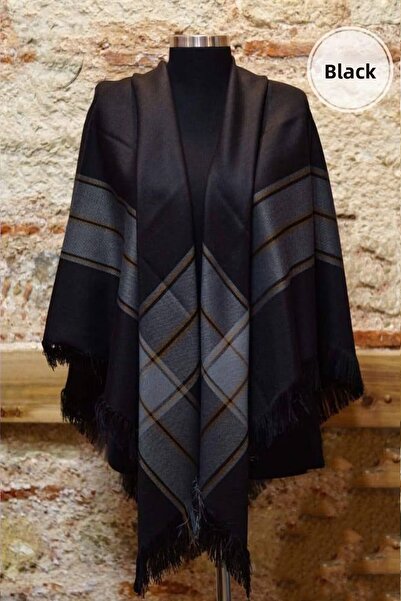 İSTANBULSTYLEMODA Σάλι ώμου με μοτίβο - σάλι καπάκι μαύρο Love2373