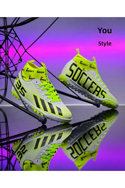 Allyup Chlapecké bílé žluté Astroturf ponožky Fotbalové tenisky bez hřebíků F35Hs