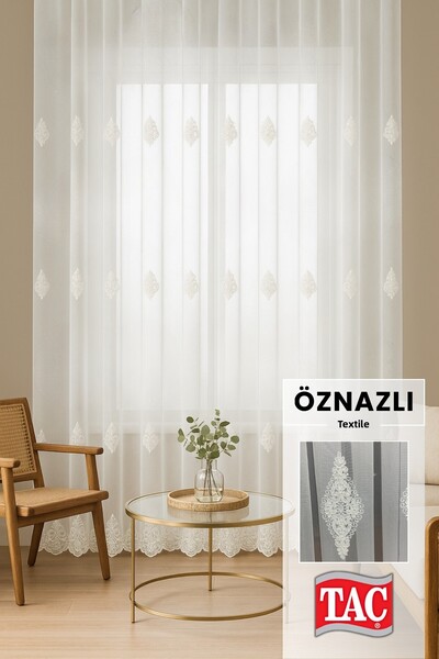 Taç Luxury Classic Tulle Curtain – 3 Rows of Embroidery, Skirt Embroidery, Frequent Pleats Elegant Design