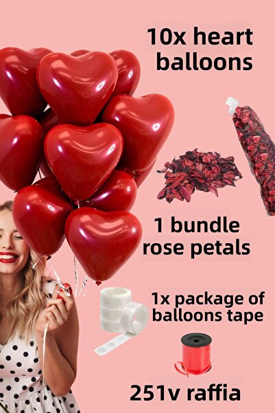 Baloncu Dede 10Pcs Heart Balloon 1Pack Dry Valentine's Birthday Anniversary Marriage Proposal Ornament Material