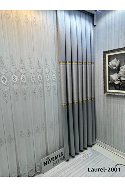 NİVEMESHOME Nivemeshome Laurel Silver Ft614166 V-2001 1/3 Close Pleated Background Curtain Apm