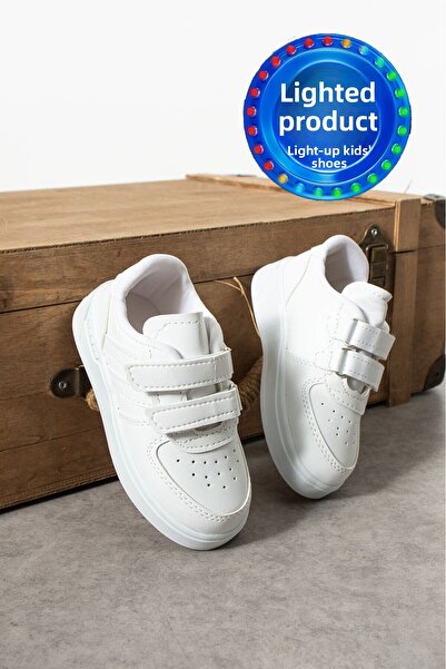 AlbiShoes حذاء رياضي مدرسي مضاء بشريط فيلكرو للجنسين للأولاد والبنات - حذاء ر...