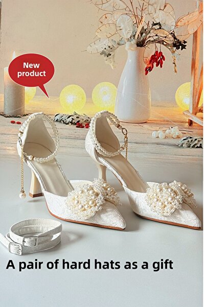 Modavien Women's 7 cm Pearl Bridal Shoes (Full Mold)