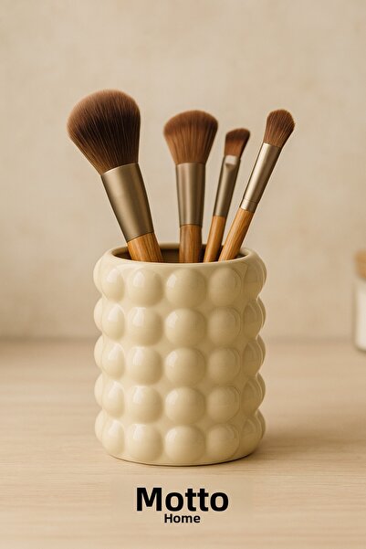 Mottogo Vază din ceramică cremă de 10 cm – Suport pentru stilou / Suport pent...