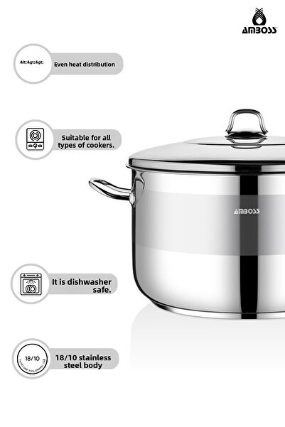 Amboss Oală adâncă din oțel inoxidabil Saphire 34x20 cm cu capac din oțel