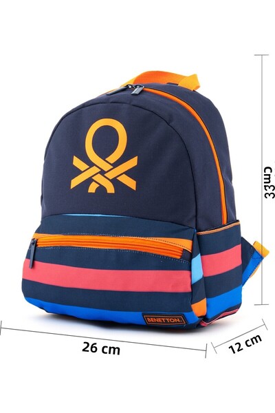 United Colors of Benetton Geantă de grădiniță pentru băiat cu dungi și logo-u...