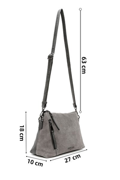 Derimod Women's Gray Long Strap Suede Crossbody Bag 25Abd240410