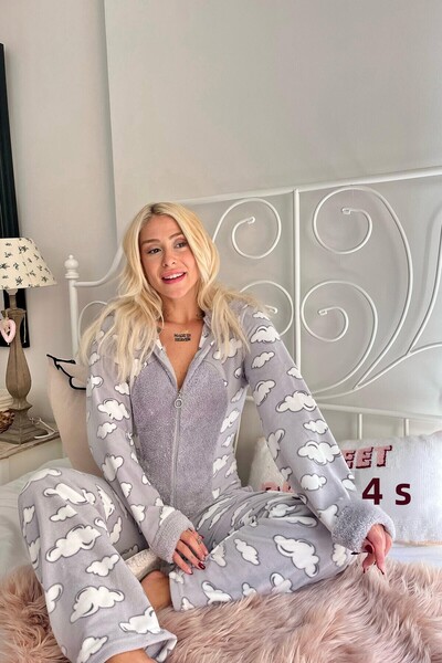 Pijamaevi Set de pijamale pentru damă, din fleece, cu model de nor gri