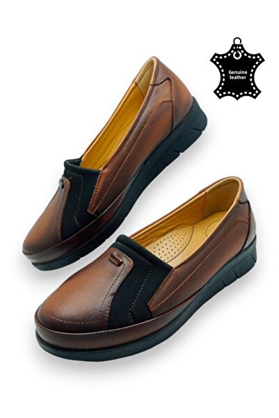 MAGIC SHOES Women's Tan Genuine Leather Inside Leather Comfort Full Orthopedic Mother Shoes