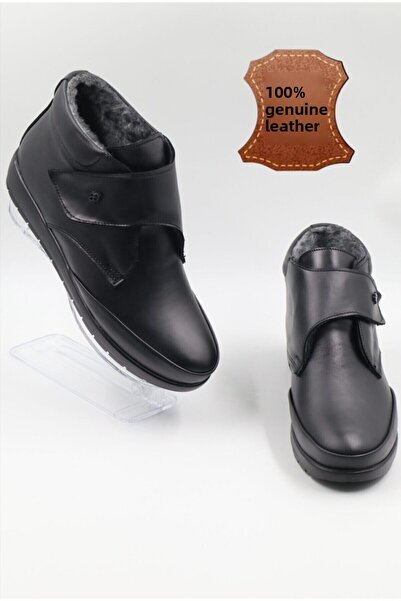 nazenintasarımlar Genuine Leather Black Mother Boots - Orthopedic, Non-slip Sole, Cold Resistant, Fur Inner Surface