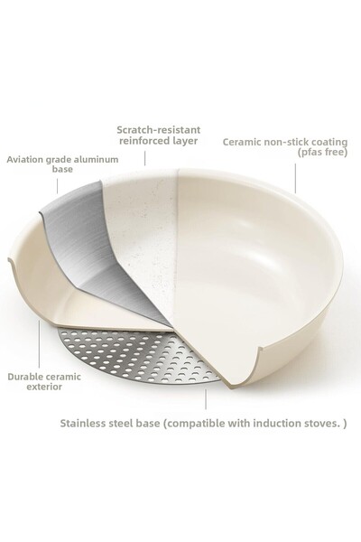 Perotti Cookpro Beige 15 Piece Interlocking Induction Ceramic Coating Cookware Set with Detachable Handles