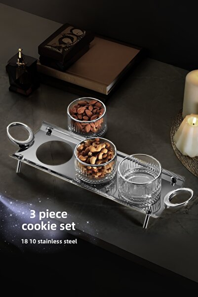 ÖzSa Home Anes 3-Piece Snack Bowl with Handles Treat Serving Bowl 18/10 Stainless Steel Elysia Bowl Treat Jam Bowl