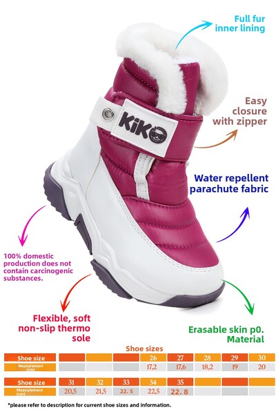 Kiko Kids Magic Velcro Girls Snow Boots