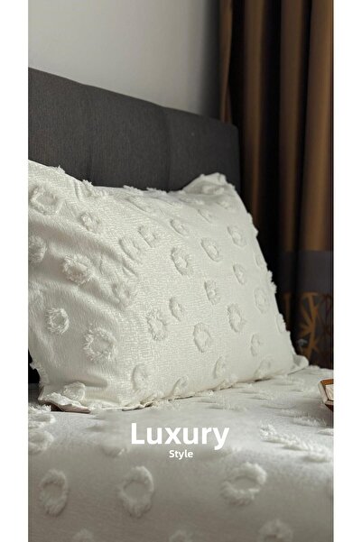 lusso stile Pompom Ecru Single Bedspread - 180X250 Single Pillow