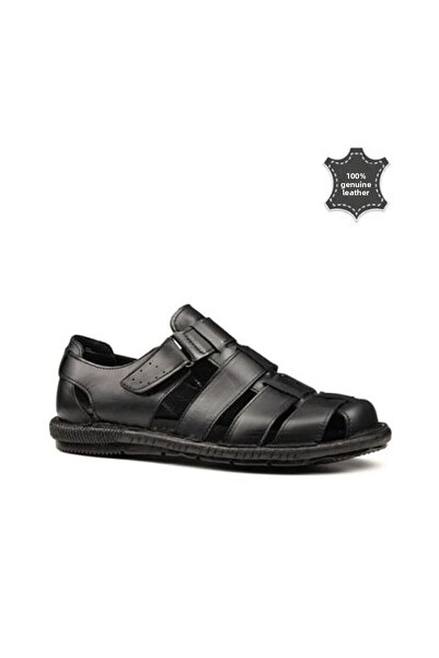 MAGIC SHOES Men's Black Orthopedic Leather Sandals