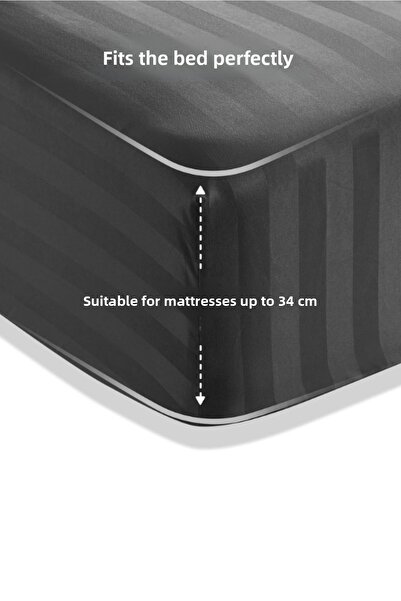 VESSİNOHOME Calmia Series Single Striped Satin Fitted Sheet - Soft, Shiny, Non-Slip Premium Fabric