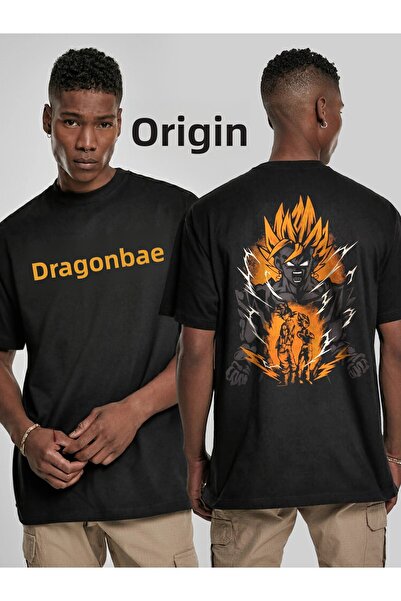 Orijin Tekstil Μαύρο μπλουζάκι Dragon Ball Z Goku Super Saiyan με στάμπα Unisex