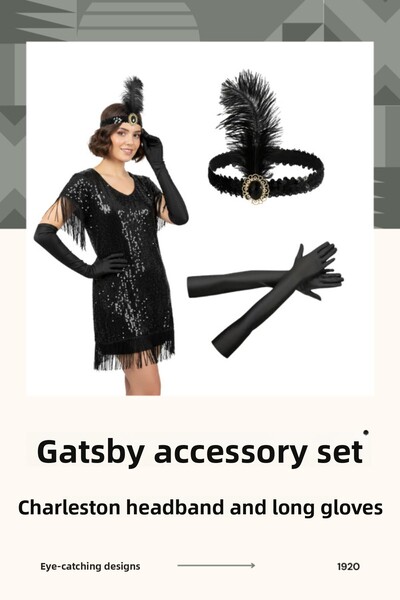 shop Set de accesorii pentru costumul Great Gatsby Charleston - Bentiță cu pe...