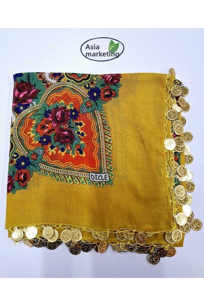 ASYA PAZARLAMA Black Sea Lira Yellow Writing, Cheesecloth, Keşan, Esarfă, Şal...