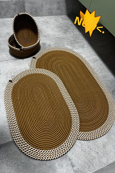 MaVaux Serra 4-Piece Bathroom Set – 2 Oval Mats & 2 Oval Baskets, Natural Rope Weaving, Handmade - Premium