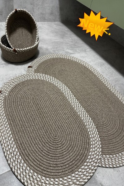 MaVaux Serra 4-Piece Bathroom Set – 2 Oval Mats & 2 Oval Baskets, Natural Rope Weaving, Handmade - Premium
