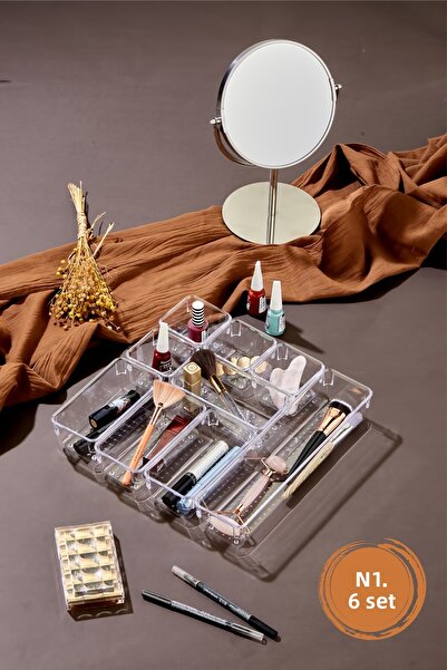 Stile Cucina 9 قطع منظم أدراج قابل للتعديل للمكياج والمجوهرات شفاف - Set2