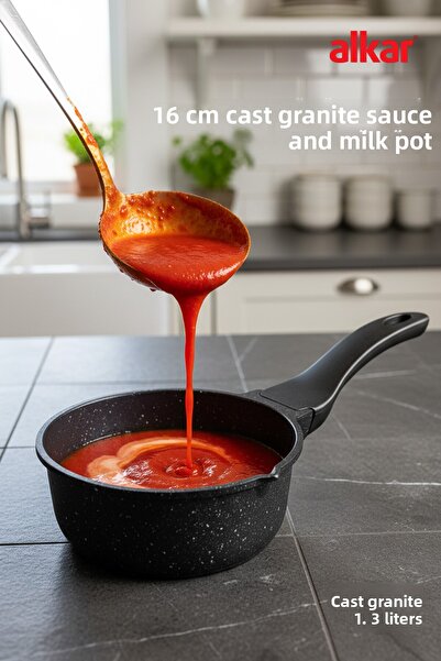 FİTHOME 16 cm Cast Granite Milk Pot Saucepan Casserole 1.3 Liter