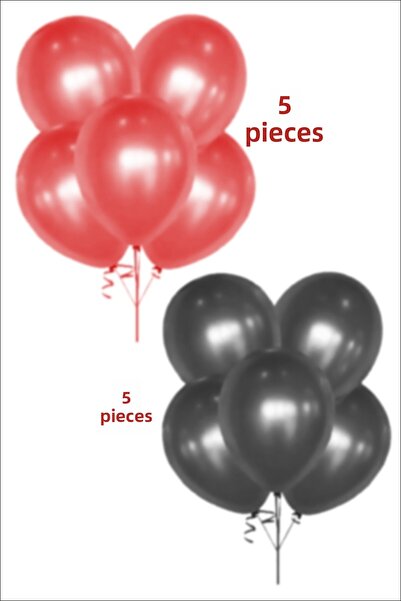 karanca parti süs 5 بالونات حمراء و5 بالونات سوداء معدنية مقاس 12 بوصة