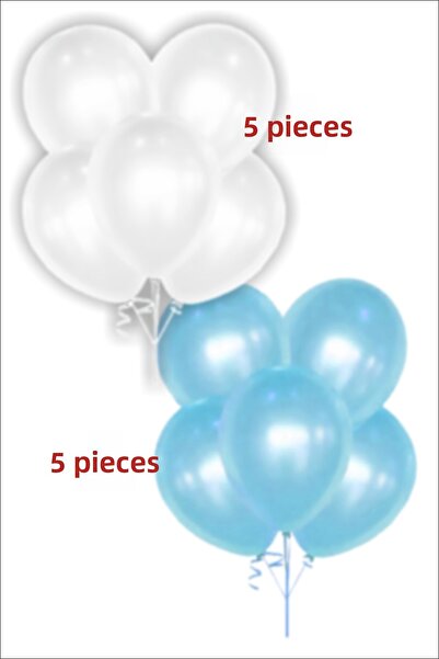 karanca parti süs 5 بالونات بيضاء 5 بالونات معدنية زرقاء فاتحة 12 بوصة
