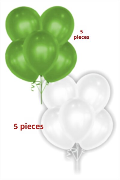 karanca parti süs 5 بالونات معدنية خضراء و5 بالونات معدنية بيضاء مقاس 12 بوصة