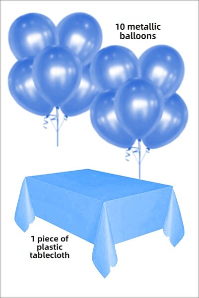 karanca parti süs 10 بالونات زرقاء و1 مفرش طاولة، مجموعة زينة لحفلات أعياد الميلاد