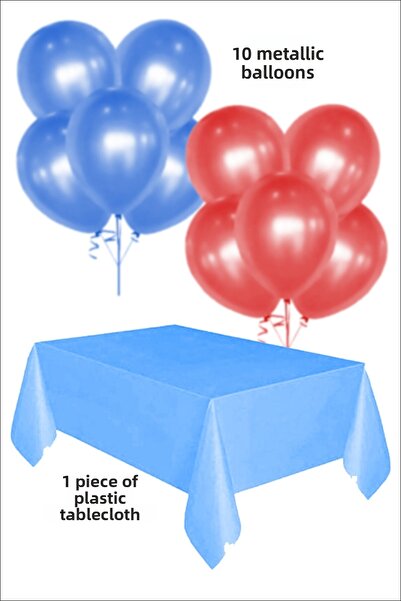 karanca parti süs 5 بالونات معدنية زرقاء و5 بالونات معدنية حمراء و1 مفرش طاولة أزرق، مجموعة زينة لعيد الميلاد