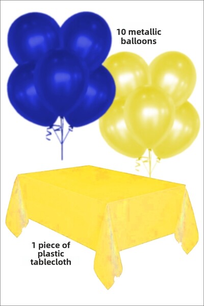 karanca parti süs 5 Navy Blue 5 Yellow Metallic Balloons 1 Yellow Tablecloth ...